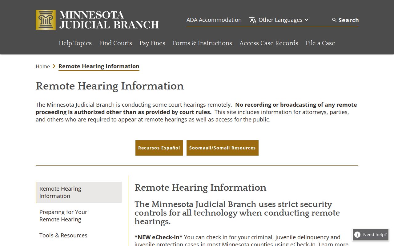 Pine County court docket remote hearing information