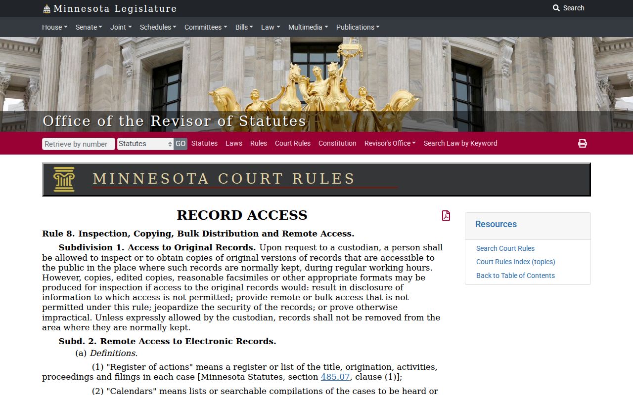 Pine County court docket Minnesota Rule 8 access information
