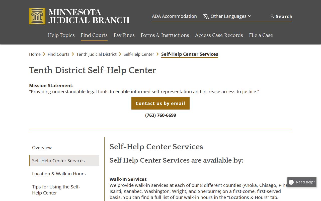 Pine County case search Tenth Judicial District self-help services information