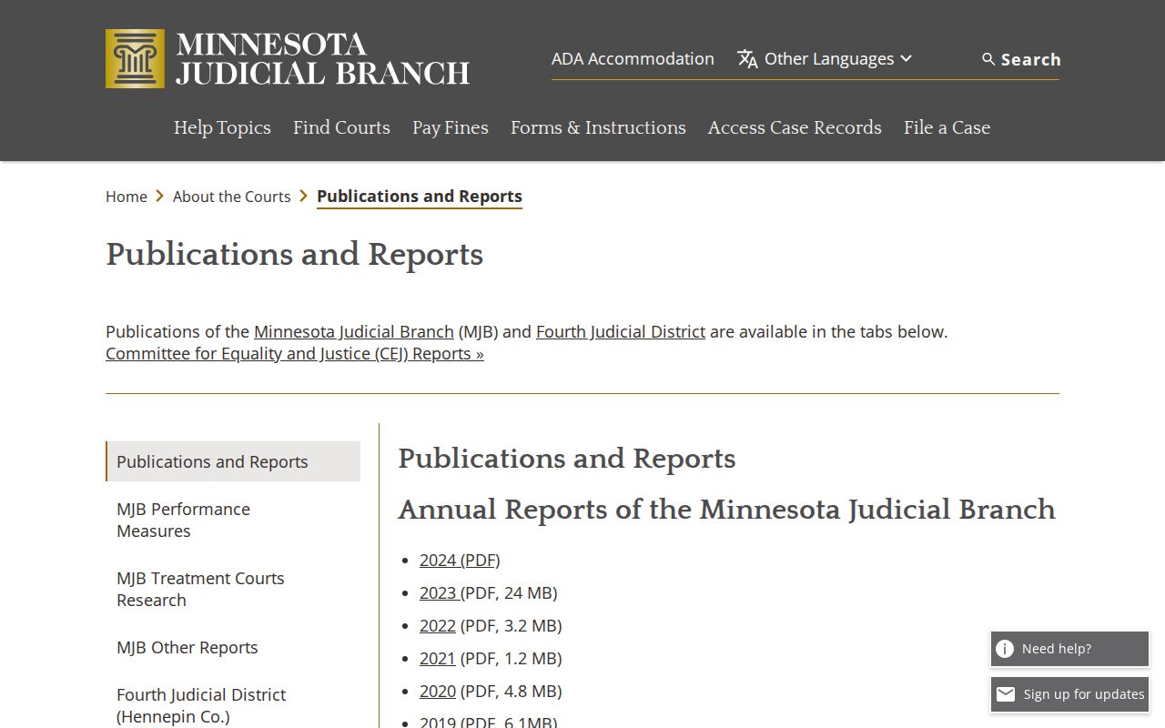 Pine County case search Minnesota Judicial Branch publications resource