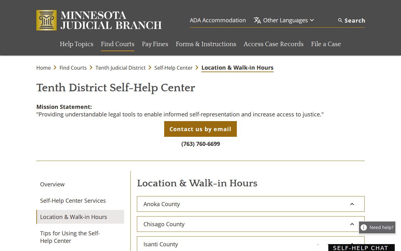 Pine County court date self-help location information