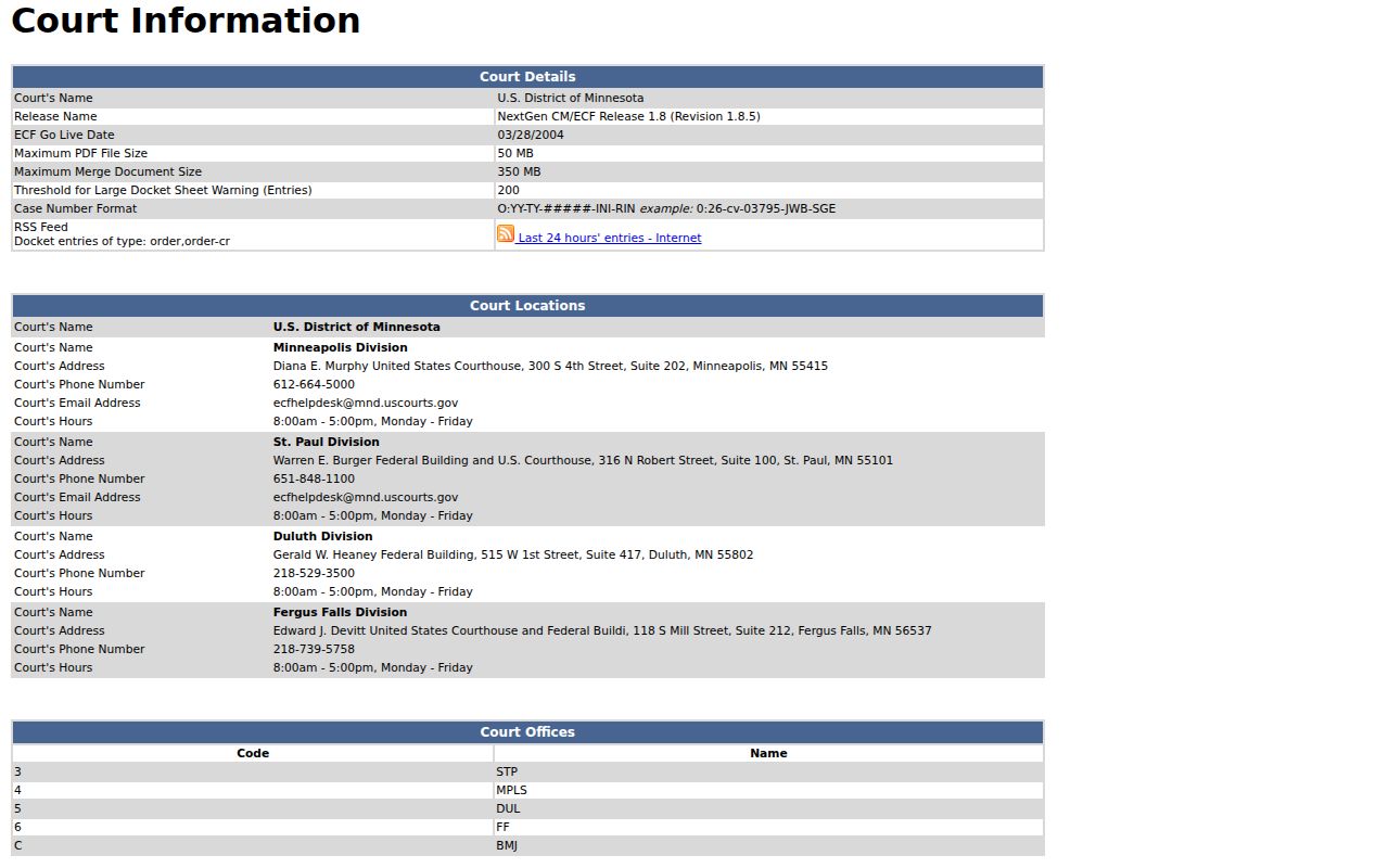 Pine County court records federal CM ECF distinction