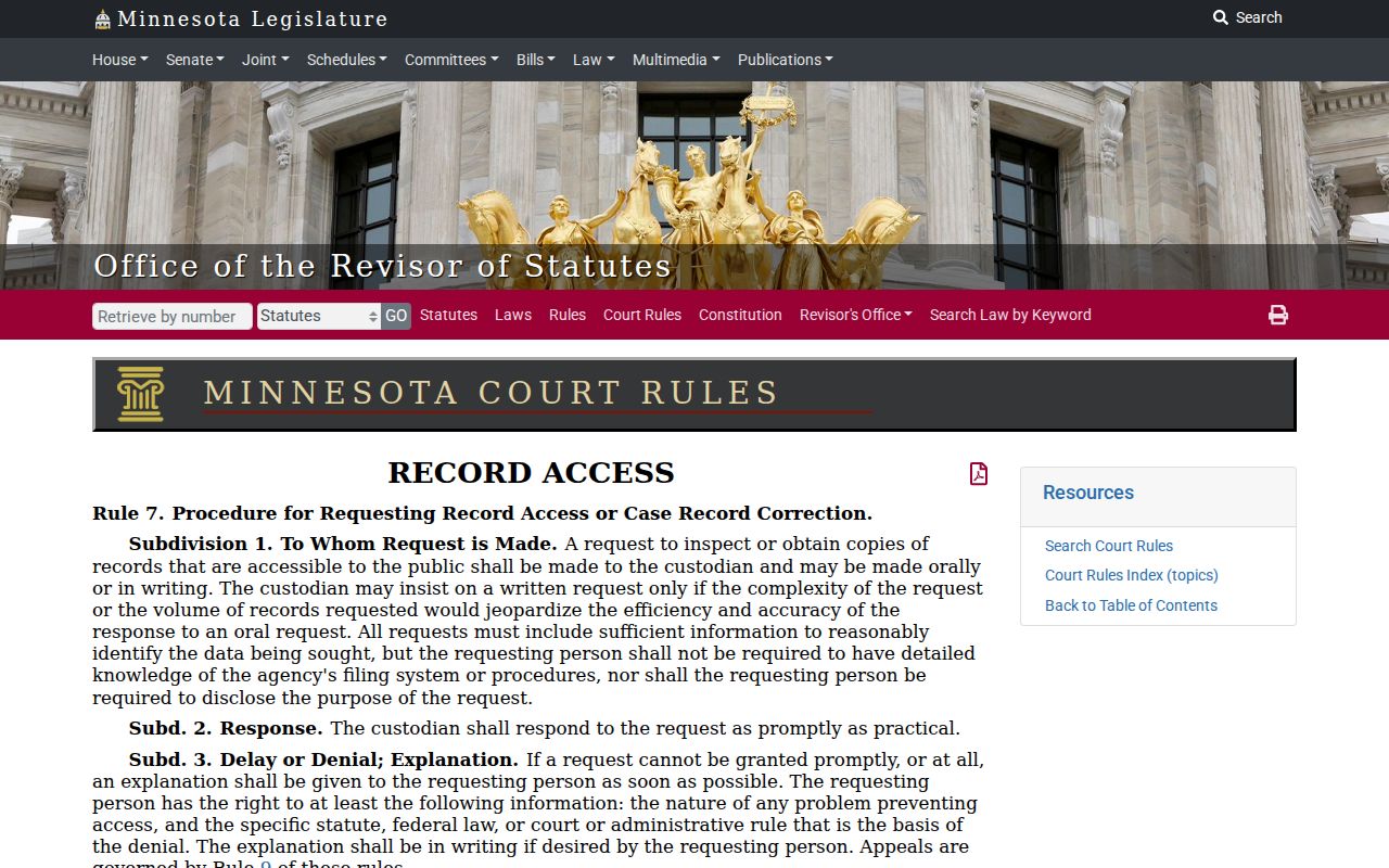 Pine County court records Rule 7 access request