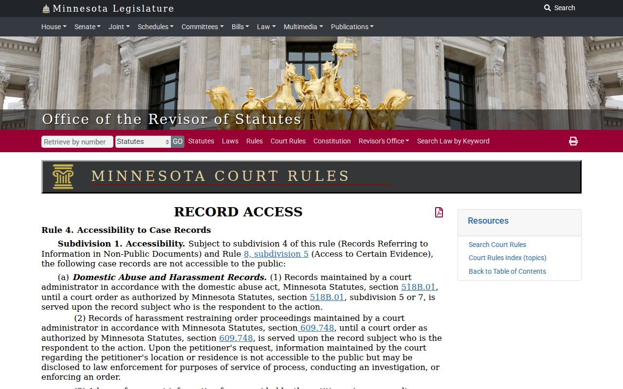 Pine County criminal docket Rule 4 access restrictions