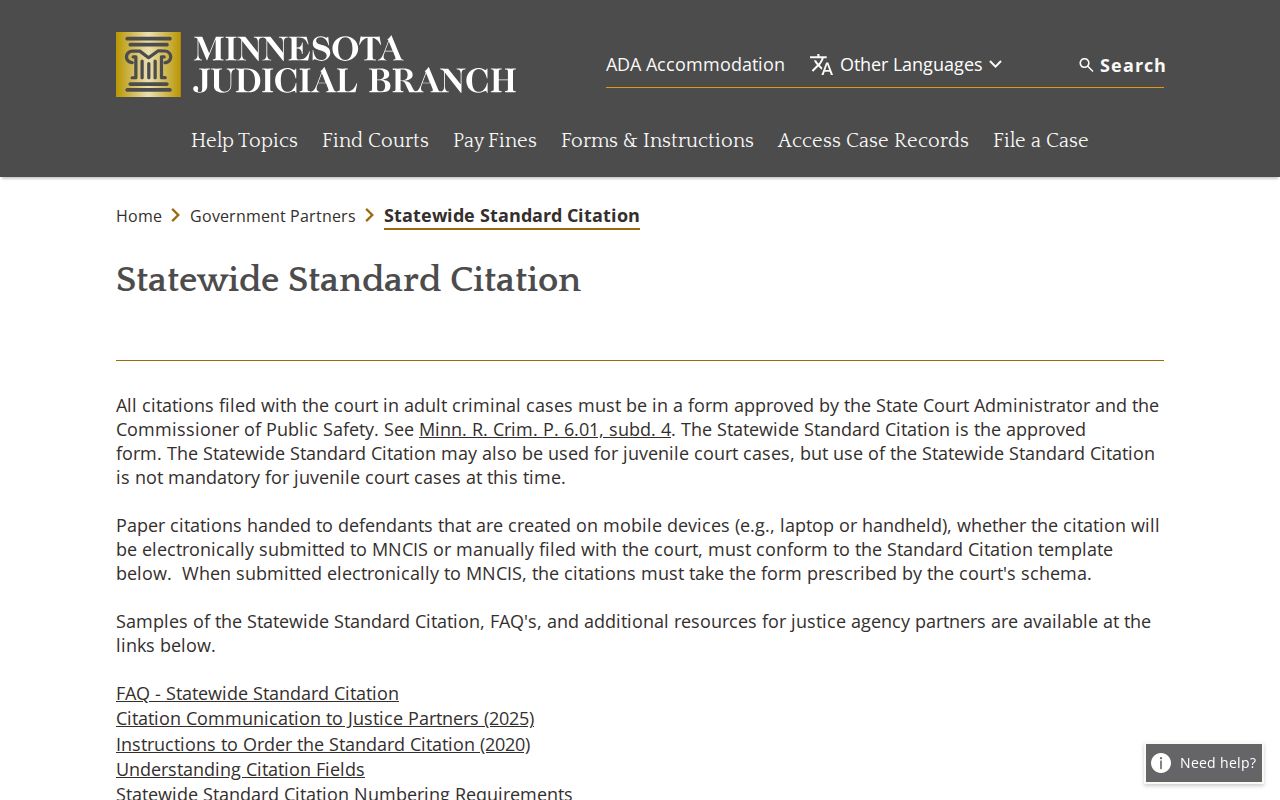Pine County criminal docket statewide citation reference