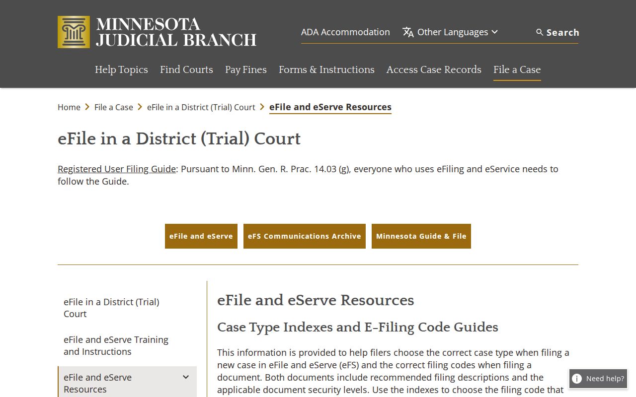 Pine County criminal docket eFS filing resources