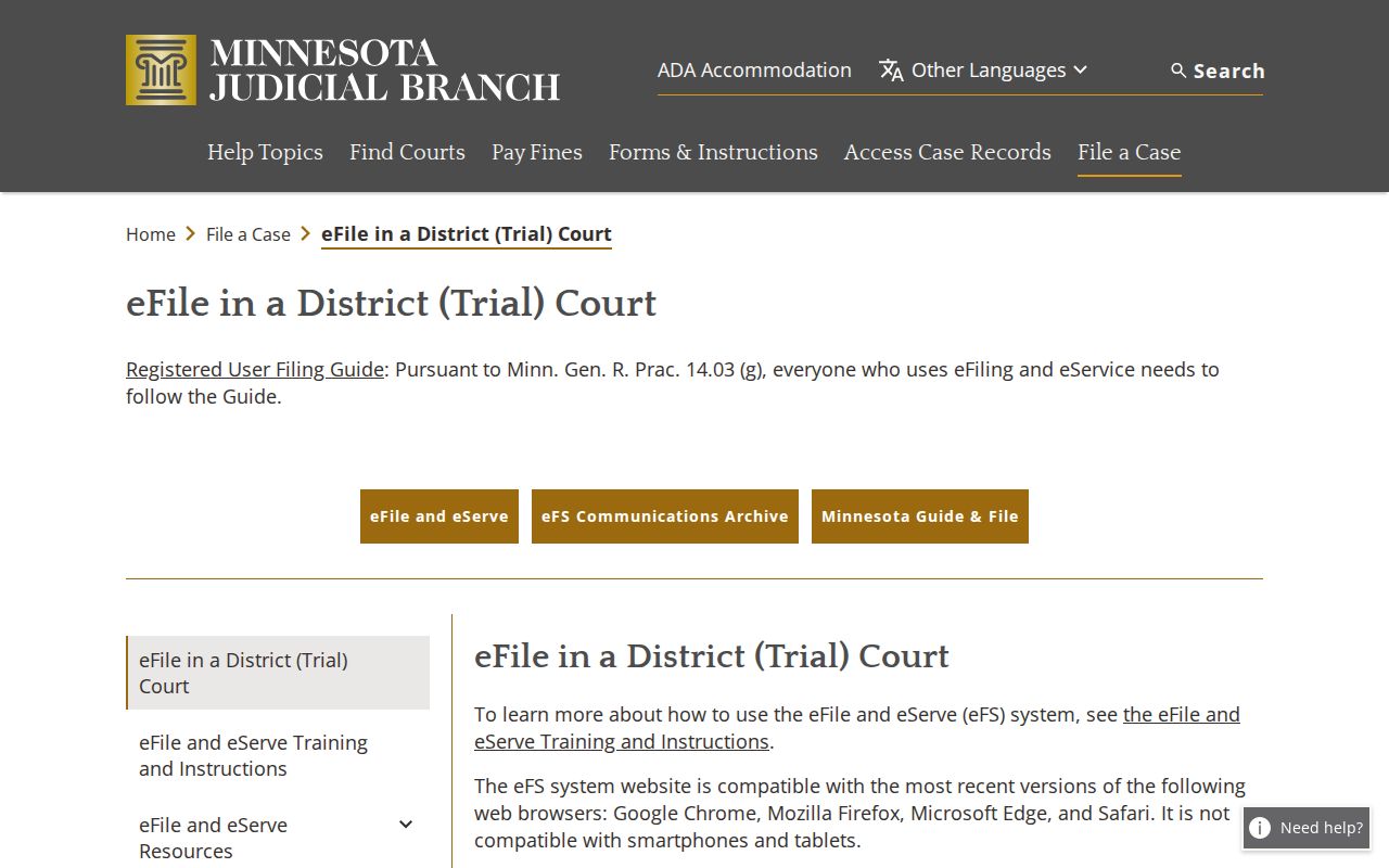 Pine County criminal docket Minnesota eFile entry