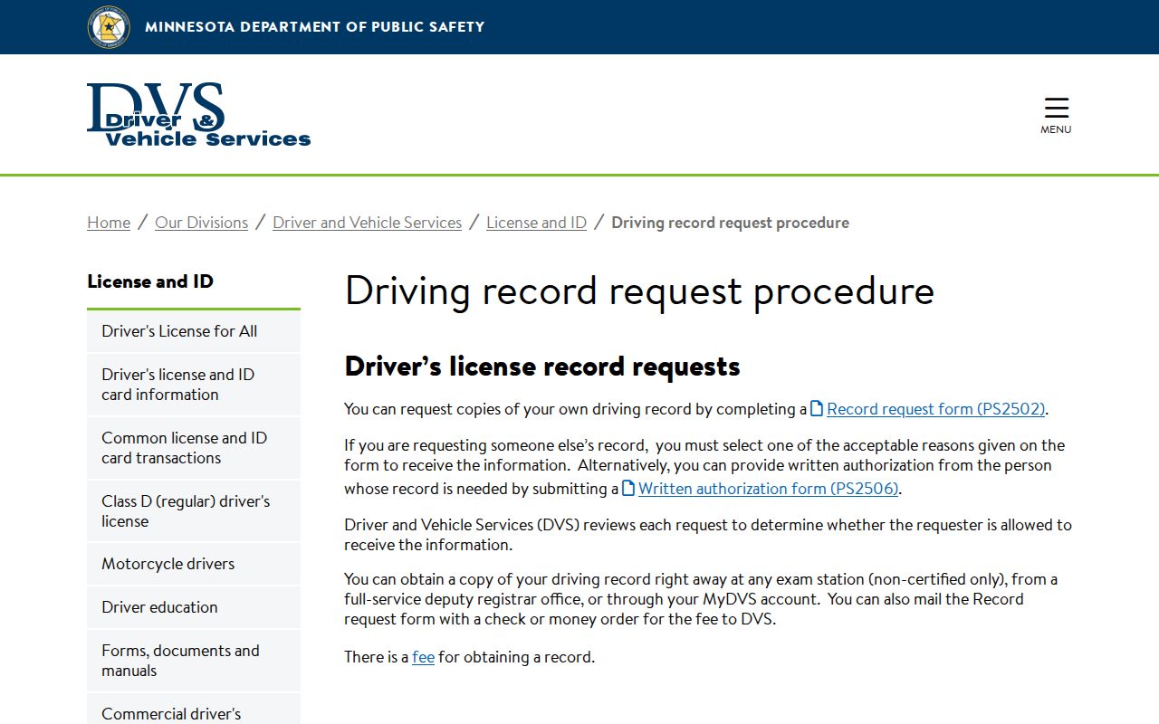 Pine County traffic court records and DVS custodian distinction